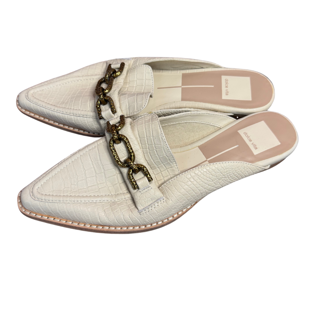 NWOT Dolce Vita Ivory Croc-Embossed Chain Slip-On Loafers (Size 6.5)