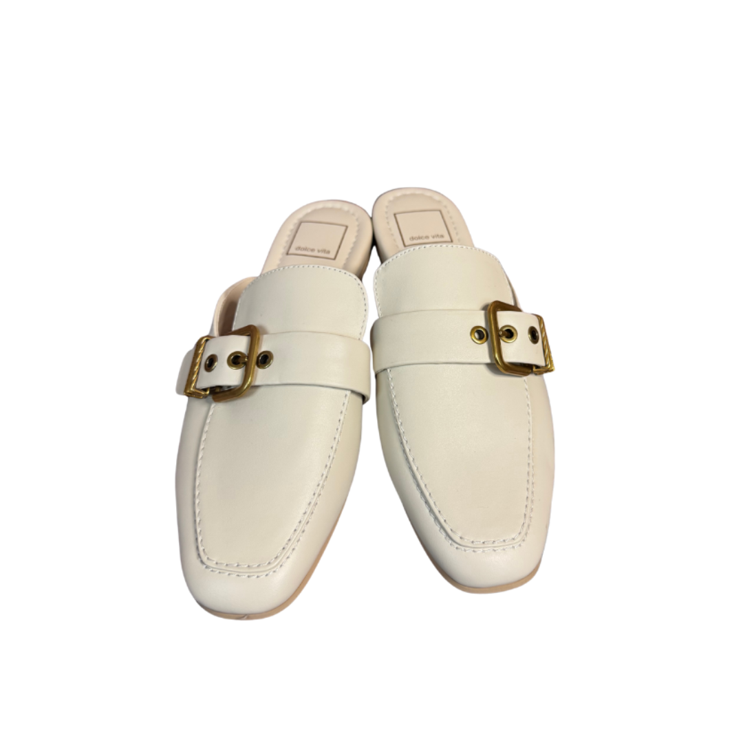 NWOT Dolce Vita Ivory Buckle Slip-On Mules – Women’s Loafer Slides (Size 7.5)