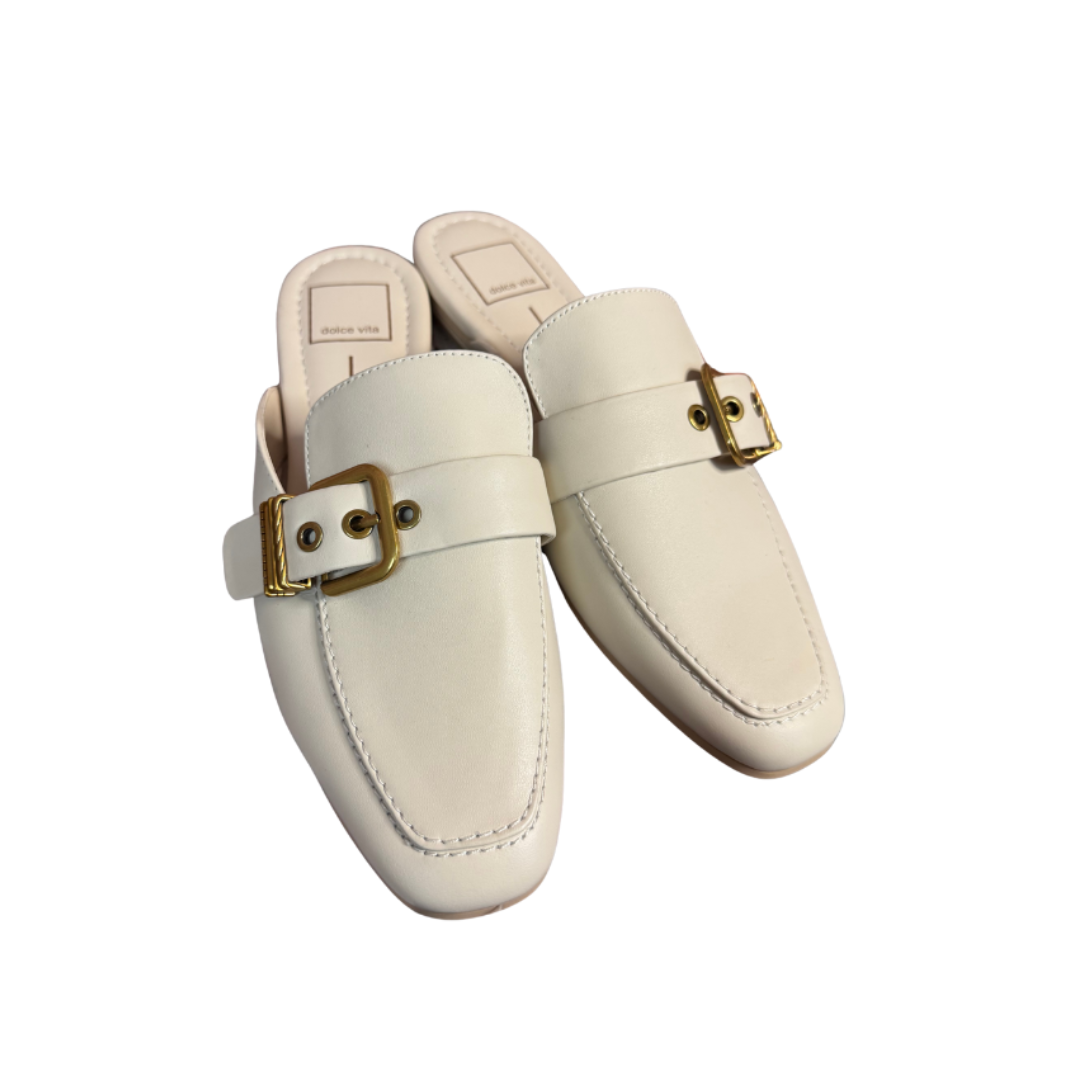 NWOT Dolce Vita Ivory Buckle Slip-On Mules – Women’s Loafer Slides (Size 7.5)