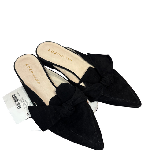 NWT Koko + Palenki Black Suede Slip-On Mules with Bow Detail (Size 6)