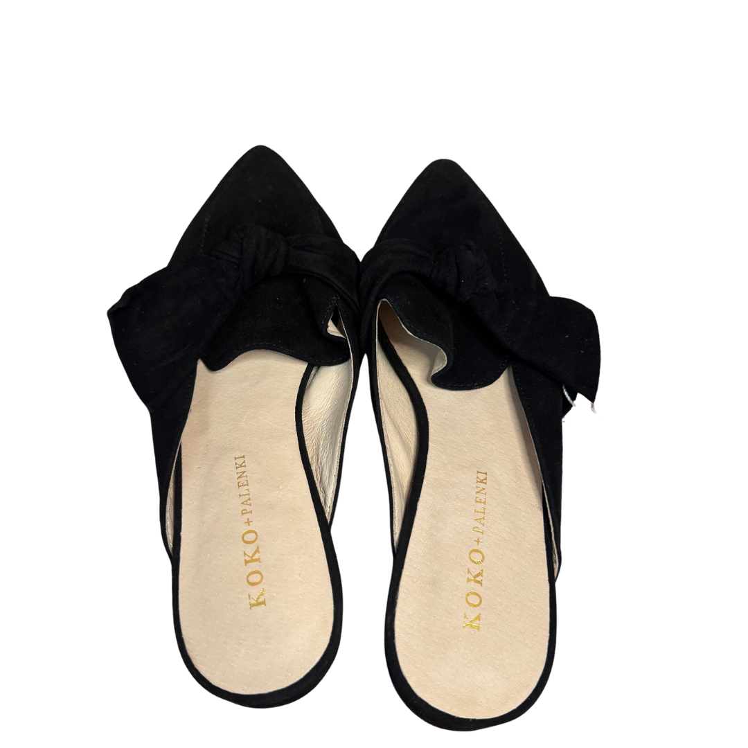 NWT Koko + Palenki Black Suede Slip-On Mules with Bow Detail (Size 6)