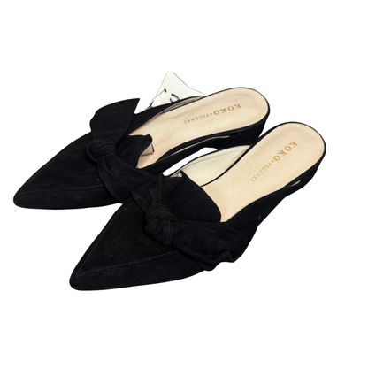 NWT Koko + Palenki Black Suede Slip-On Mules with Bow Detail (Size 6)