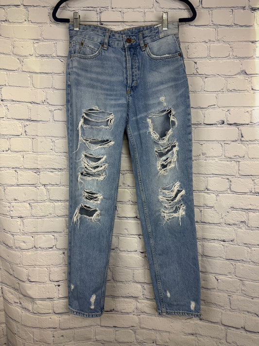 H & M Distressed Low Waist Boyfriend Jeans (Size 2)